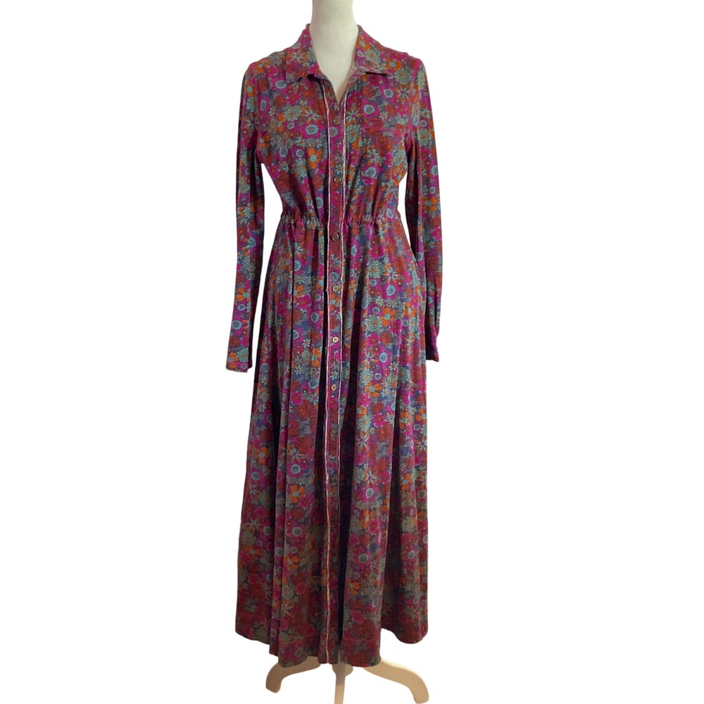 Natural Life Christa Cotton Midi Dress Floral Button Front Burgundy (Size XS)